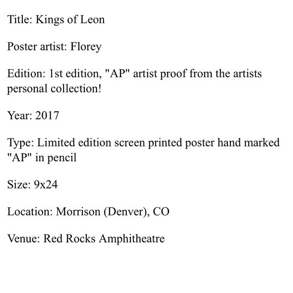 Kings of Leon poster limited edition 2017 red rocks - Picture 7 of 7